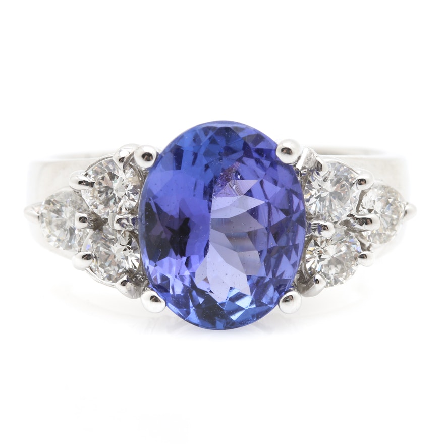 14K White Gold 2.50 CT Tanzanite and Diamond Ring