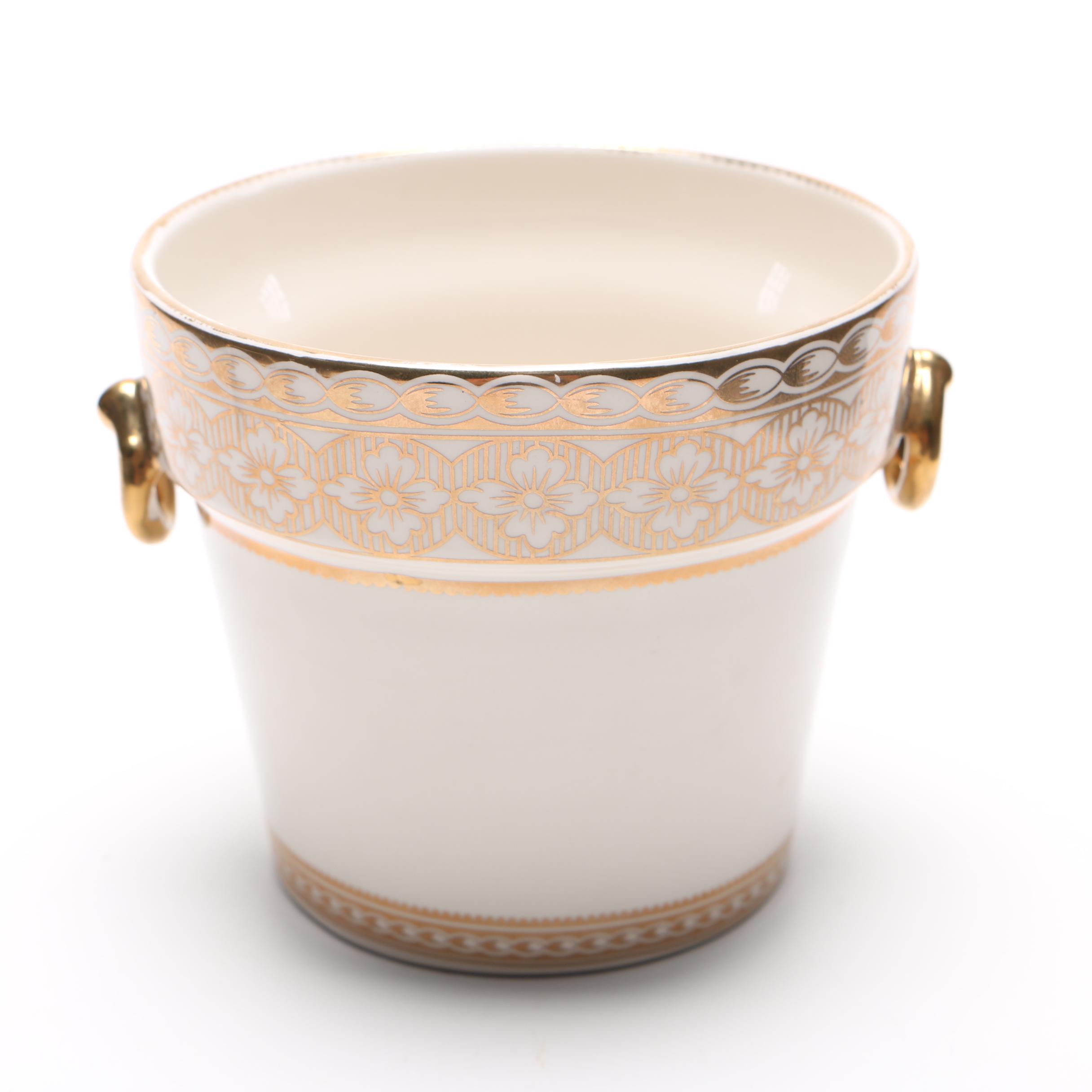 White and Gold Tone Ceramic Cachepot