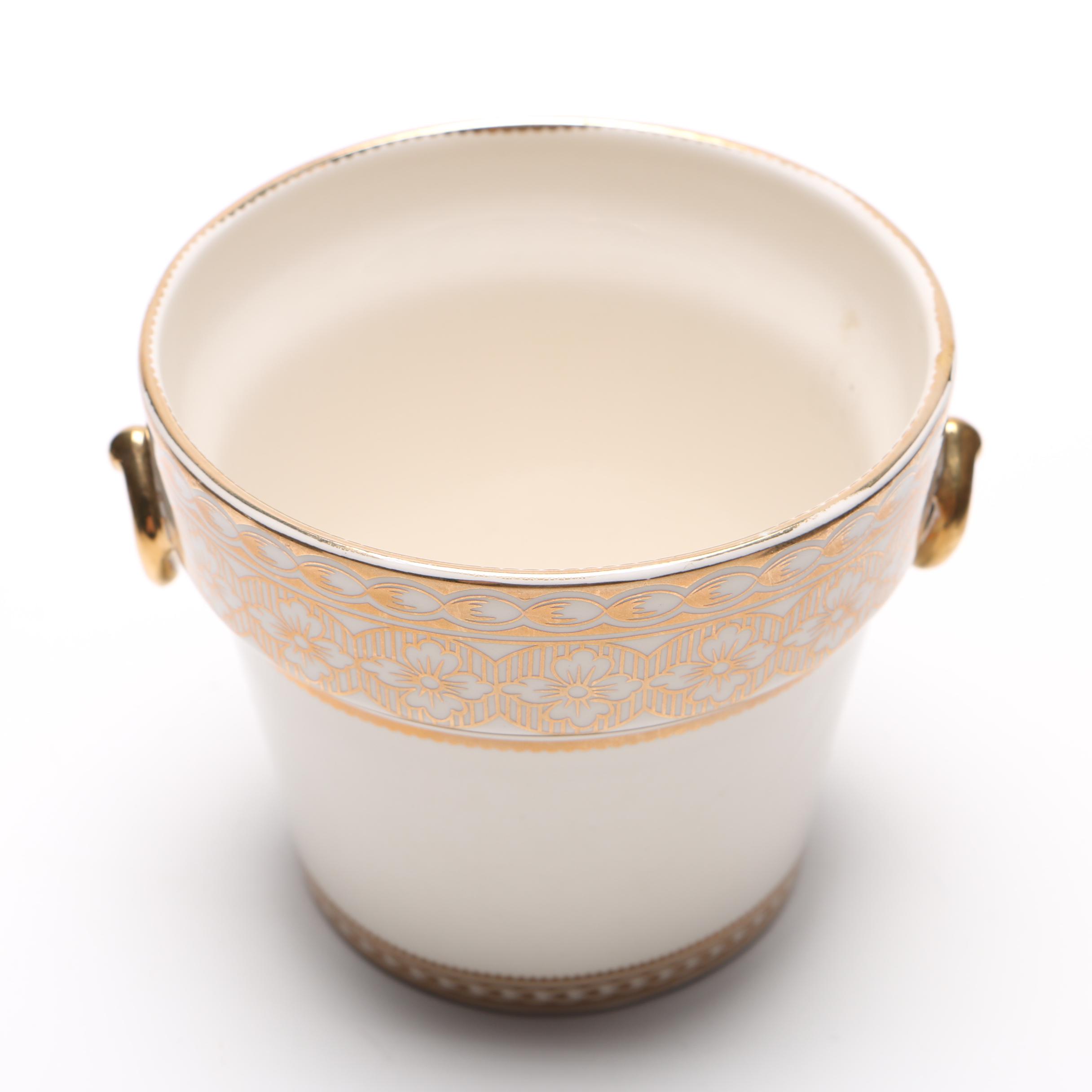 White and Gold Tone Ceramic Cachepot
