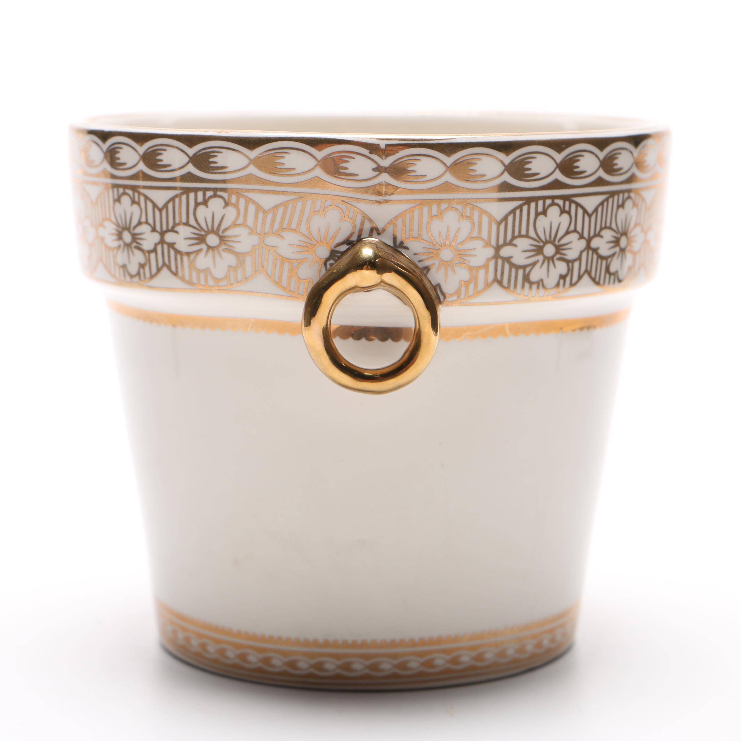 White and Gold Tone Ceramic Cachepot
