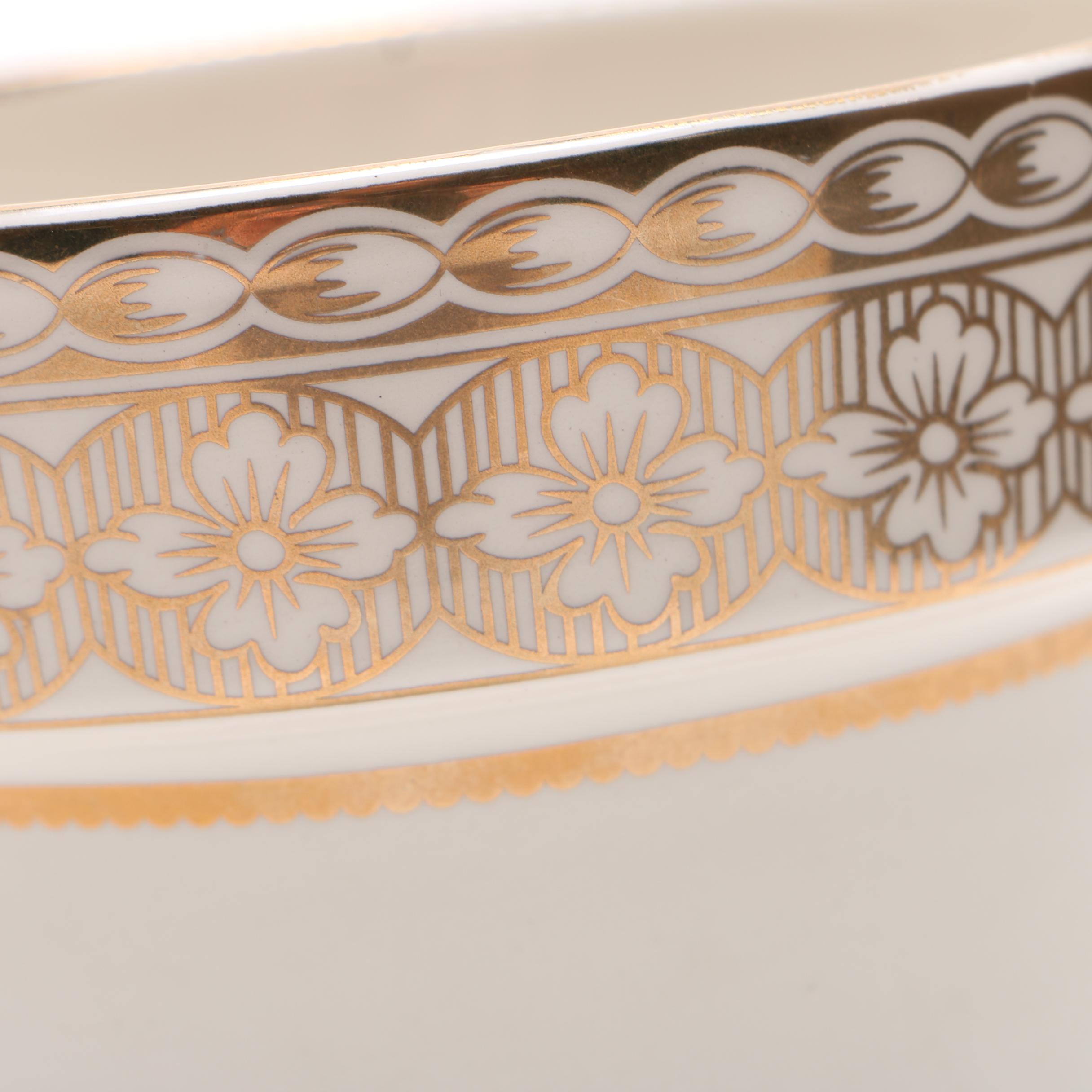 White and Gold Tone Ceramic Cachepot