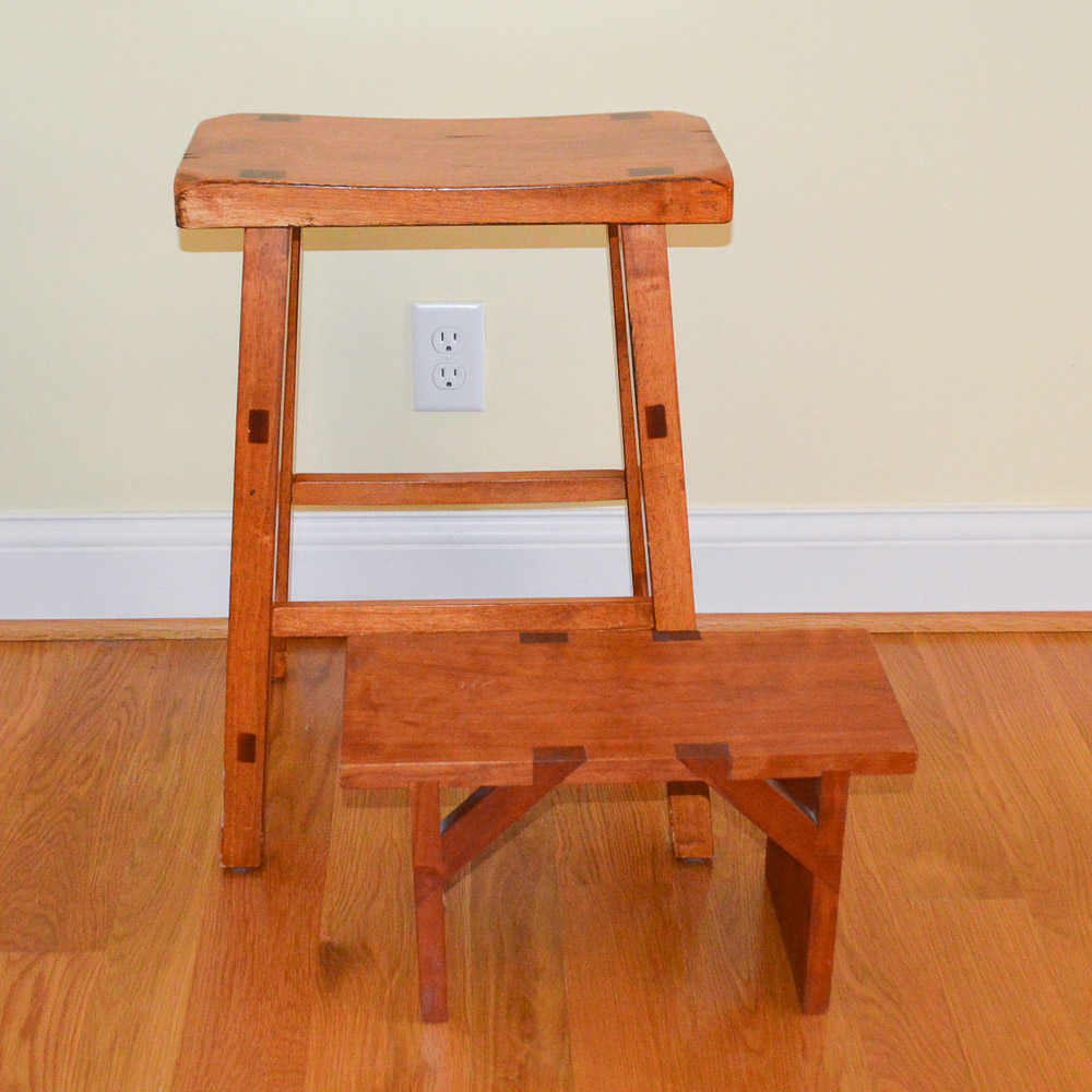 Oak Counter Stool and Footstool
