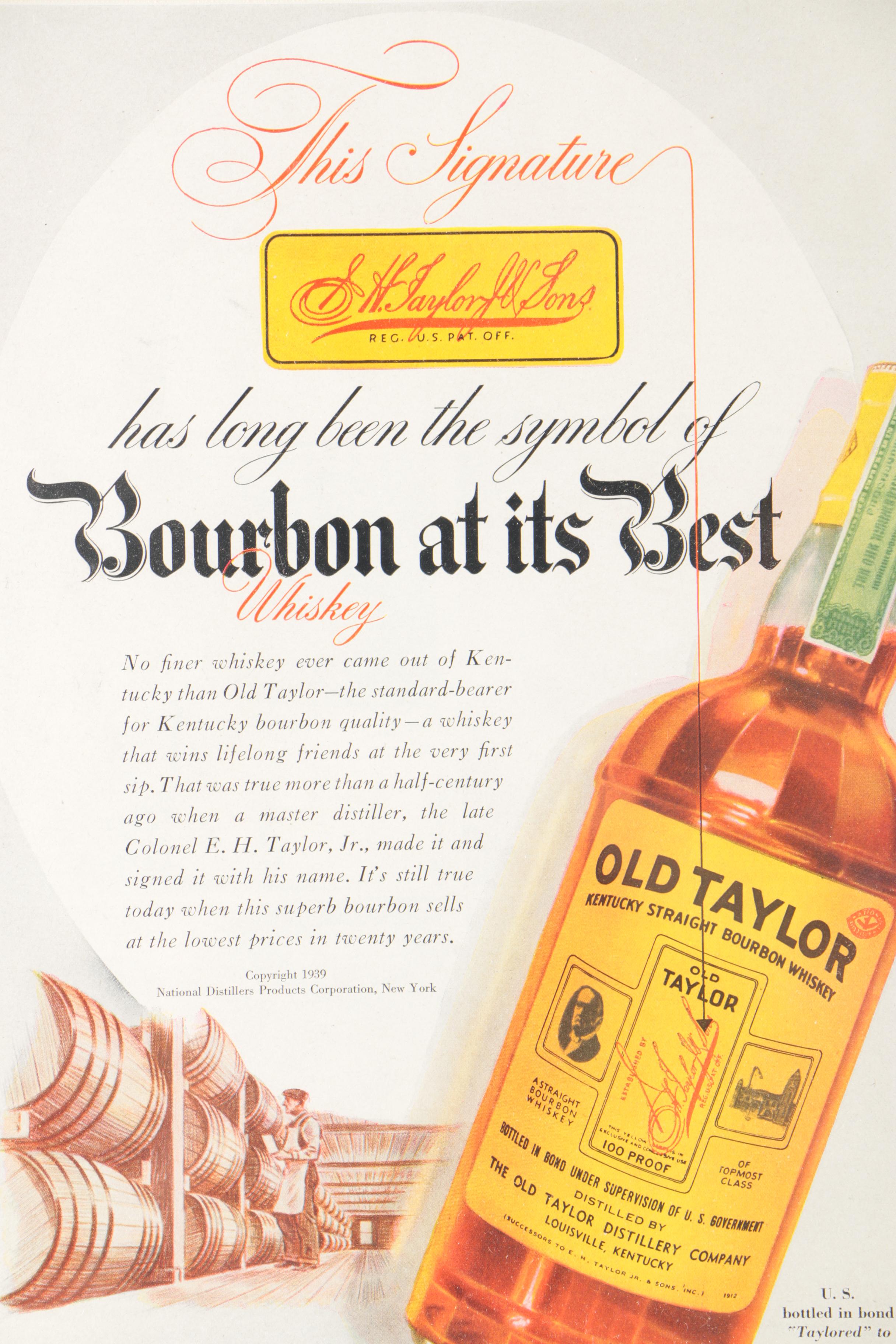 Vintage Original Magazine Advertisement for Old Taylor Bourbon