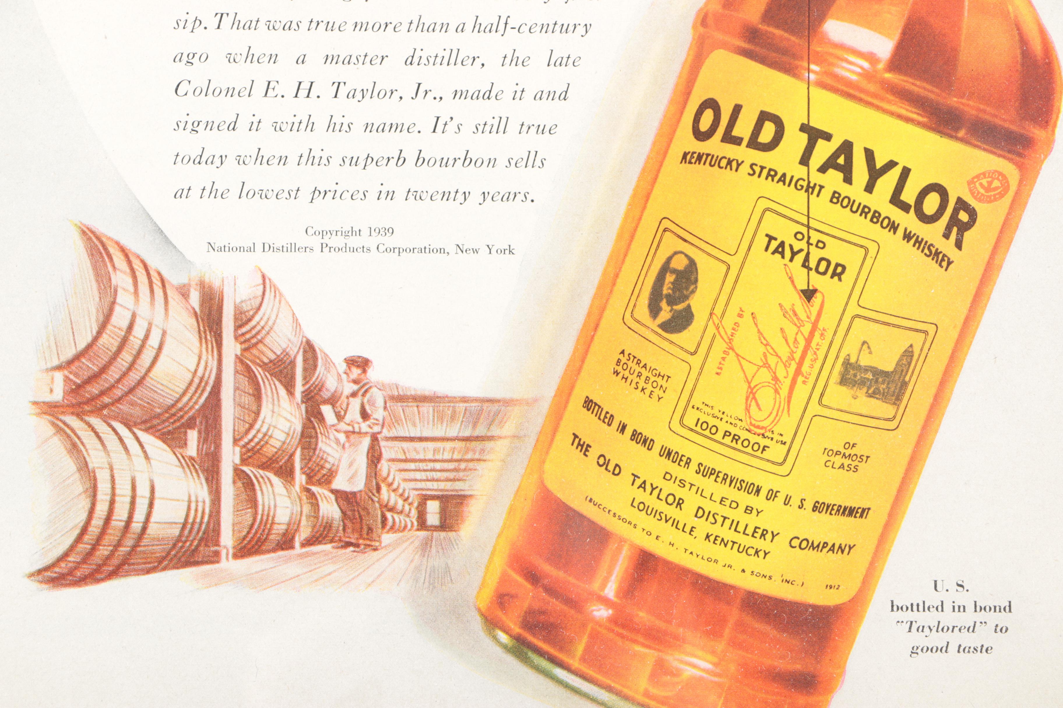 Vintage Original Magazine Advertisement for Old Taylor Bourbon