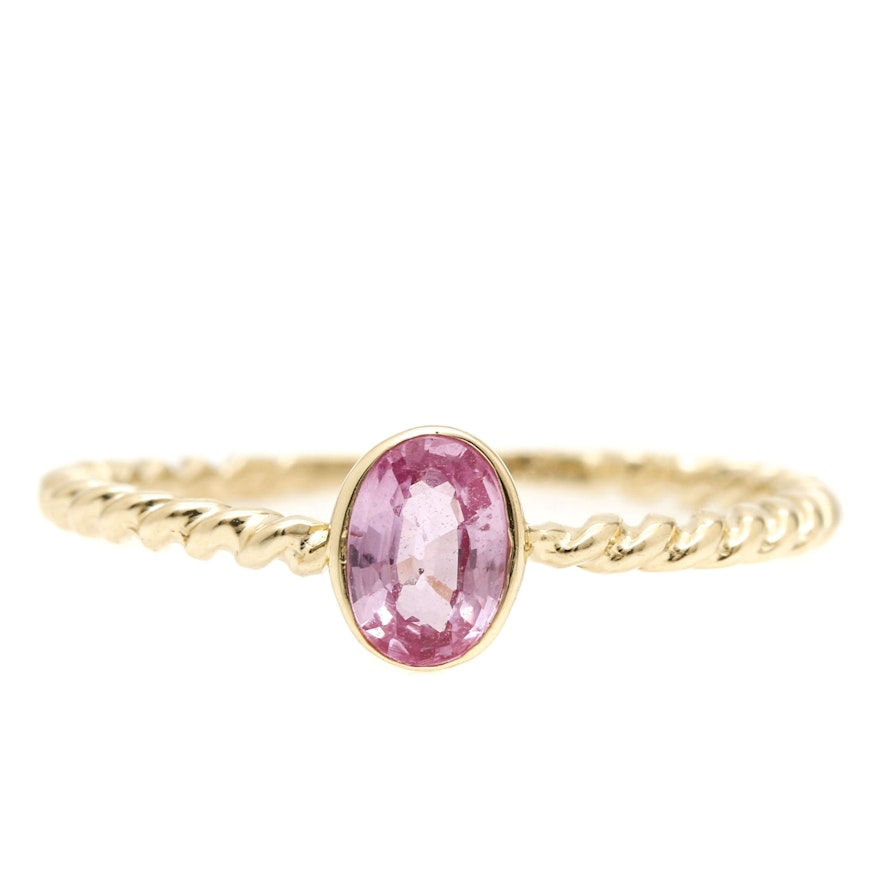 14K Yellow Gold Fancy Pink Sapphire Ring