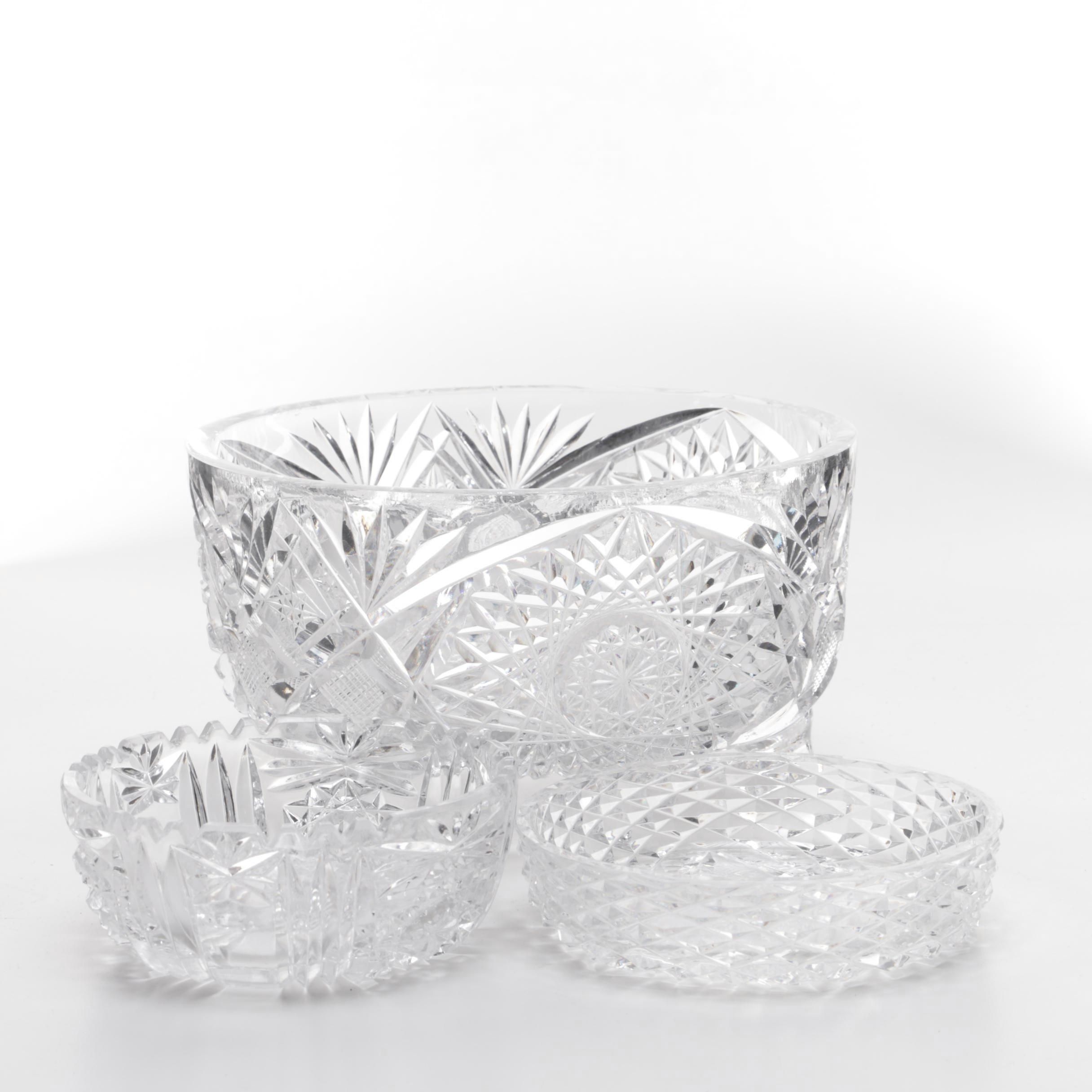 Three Vintage Cut Glass and Crystal Bowls