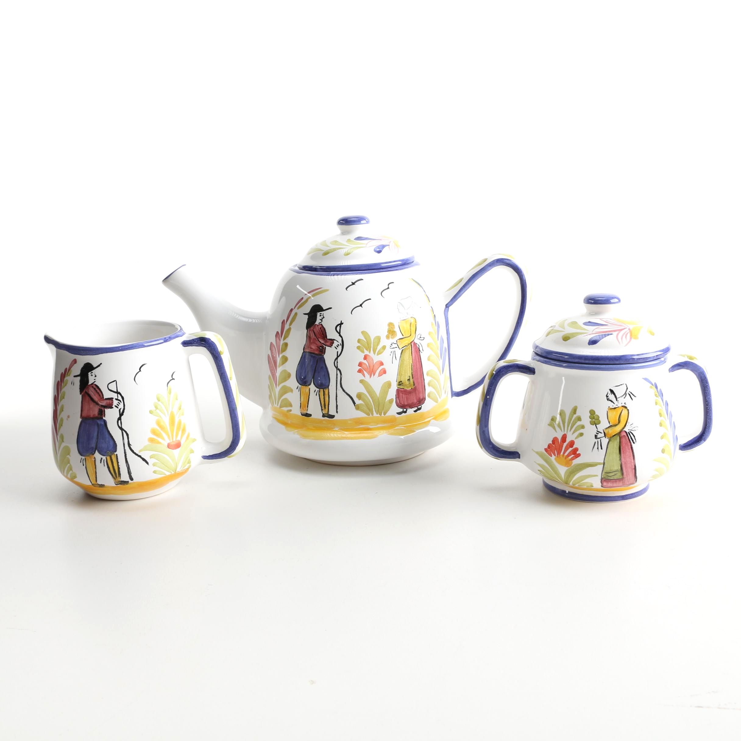 Hand-Painted Portuguese Ceramic Tea Set