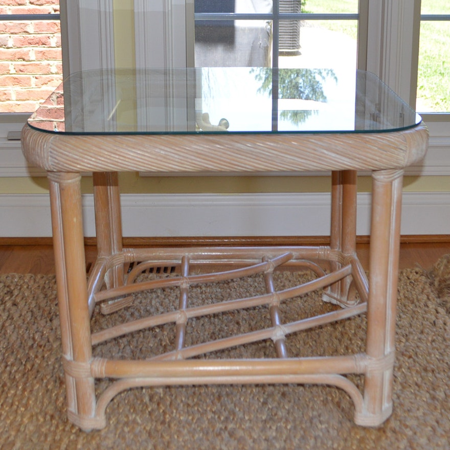 Faux Bamboo and Glass Top Side Table