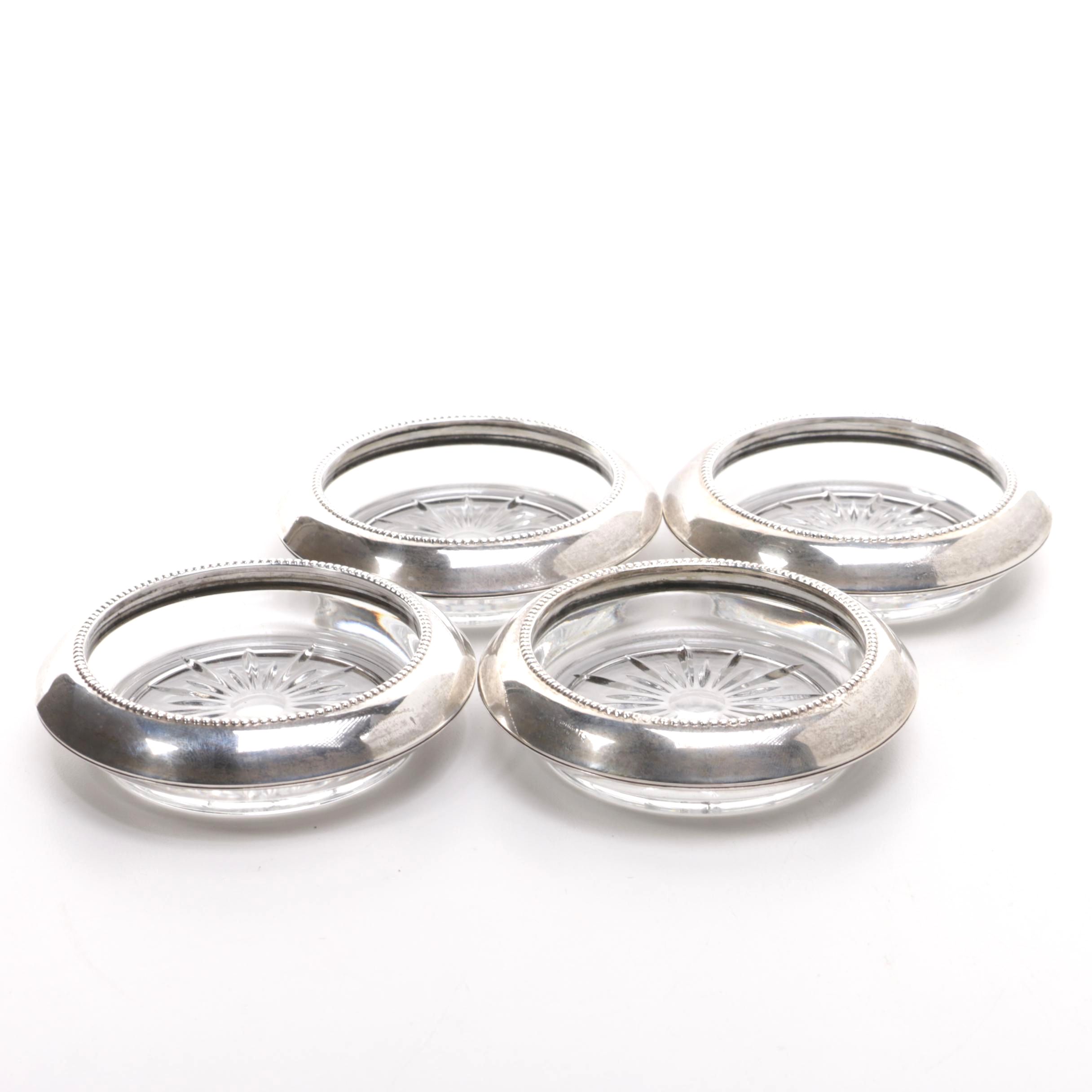 Frank Whiting & Co. Sterling Silver and Glass Coasters