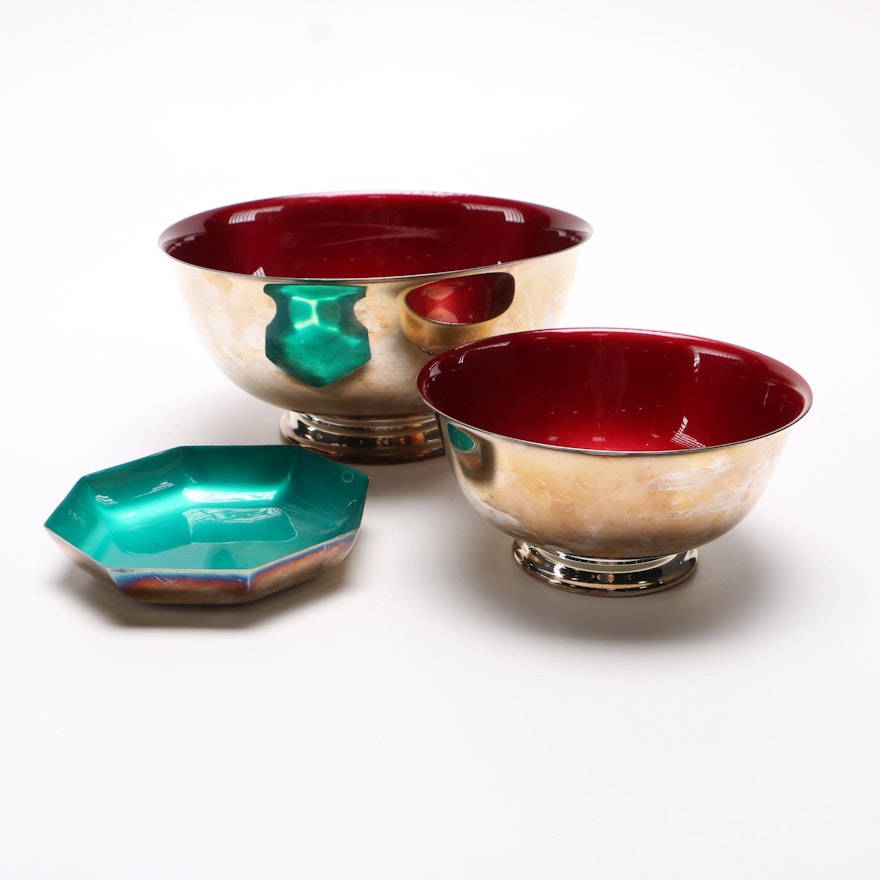 Reed & Barton Mid-Century "Color Glaze" Silver Plated Bowls
