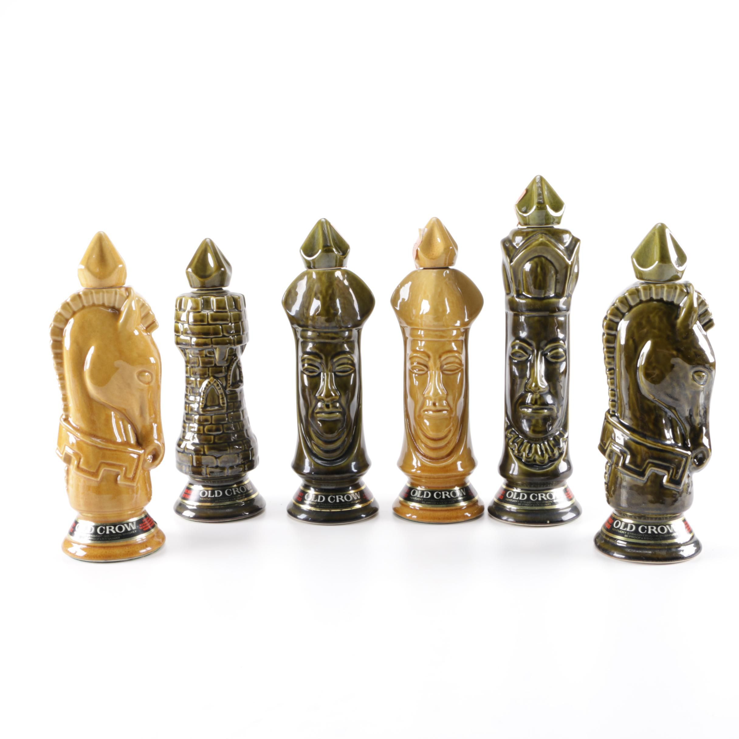 Collection of Old Crow Chessmen Ceramic Kentucky Bourbon Whiskey Bottles