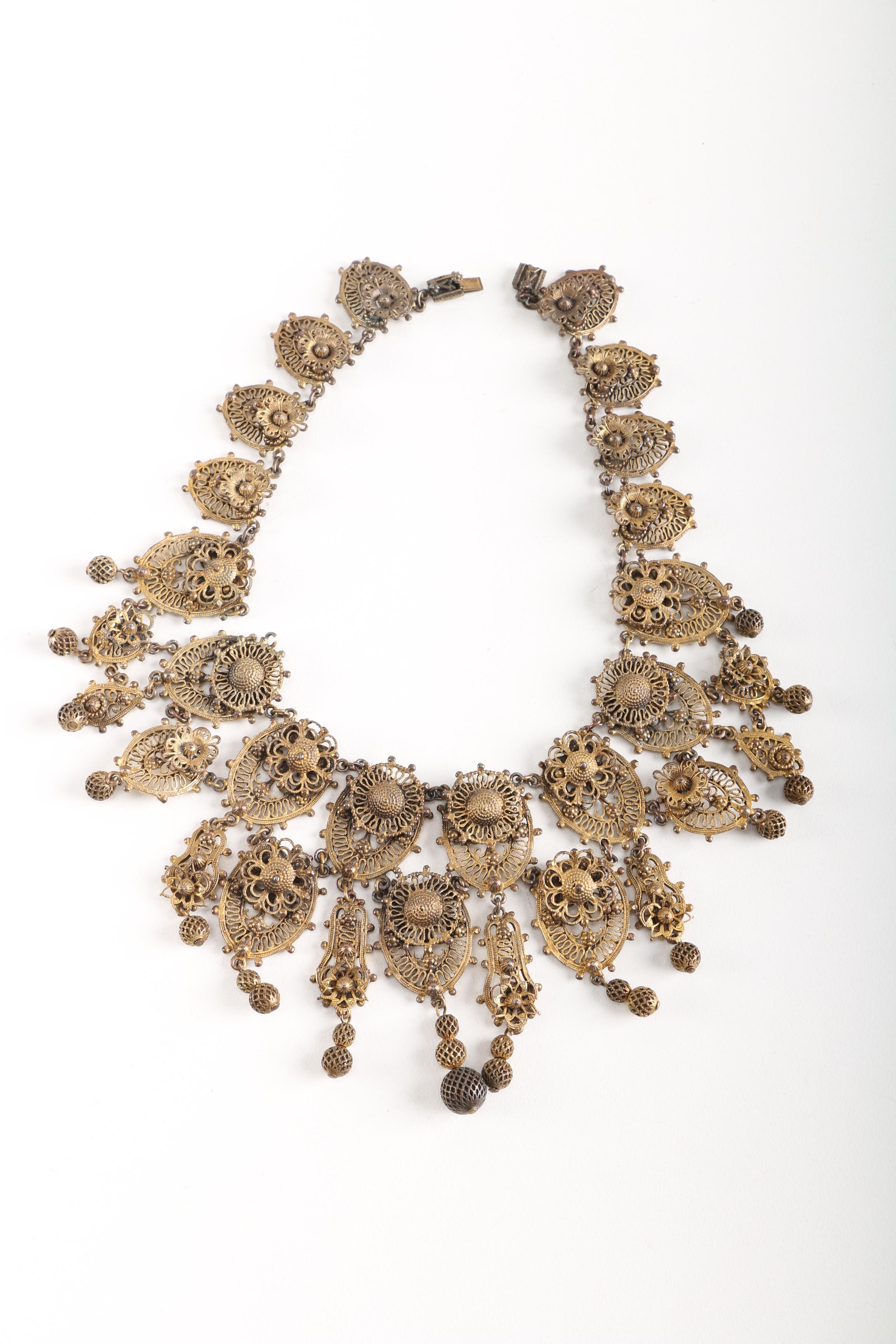 Costume Jewelry Necklaces Including Copper Tone Filigree Style