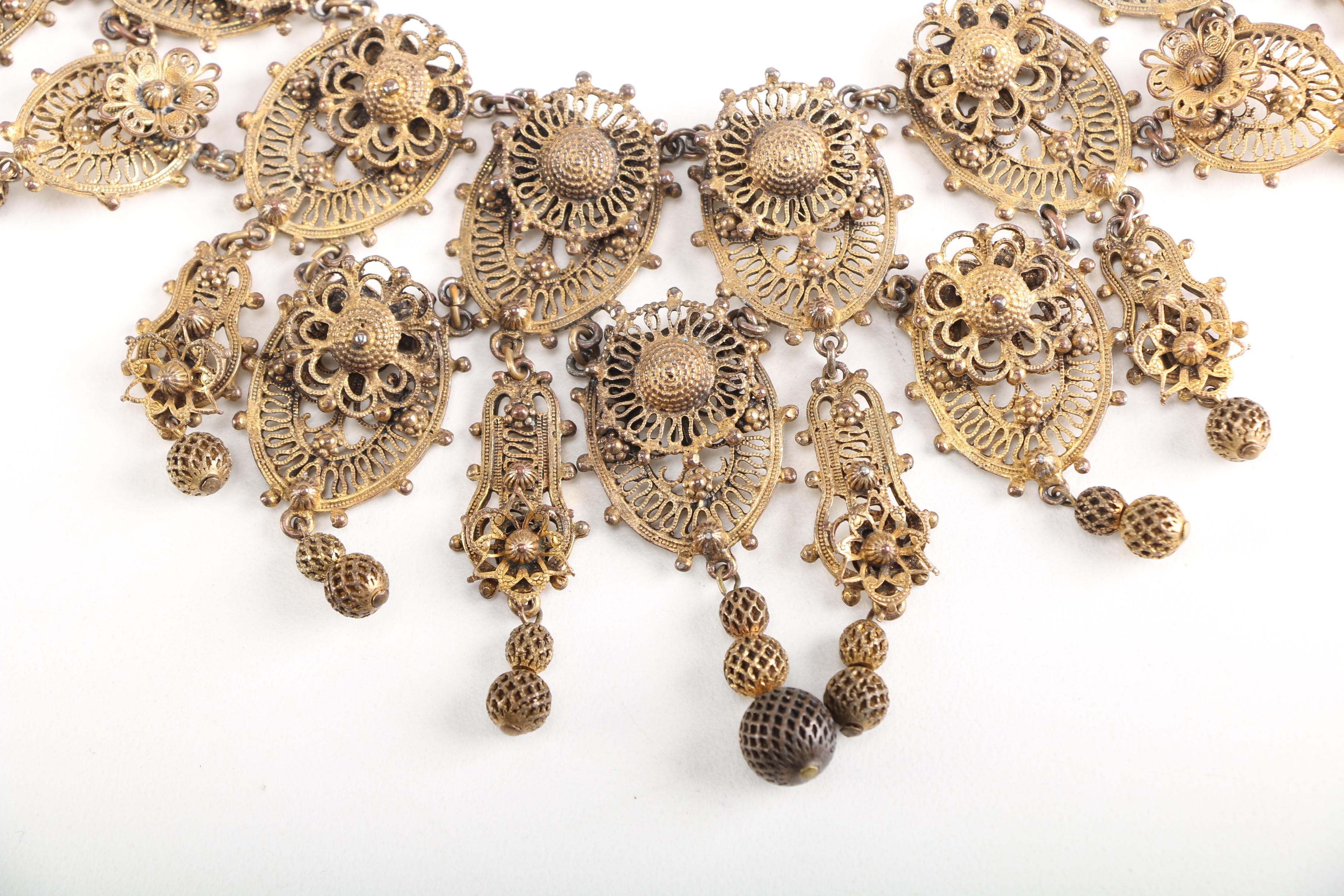 Costume Jewelry Necklaces Including Copper Tone Filigree Style