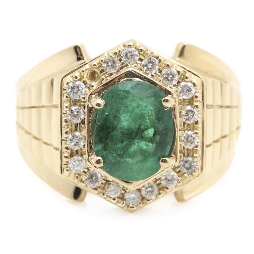 14K Yellow Gold 2.30 CTS Emerald and Diamond Ring