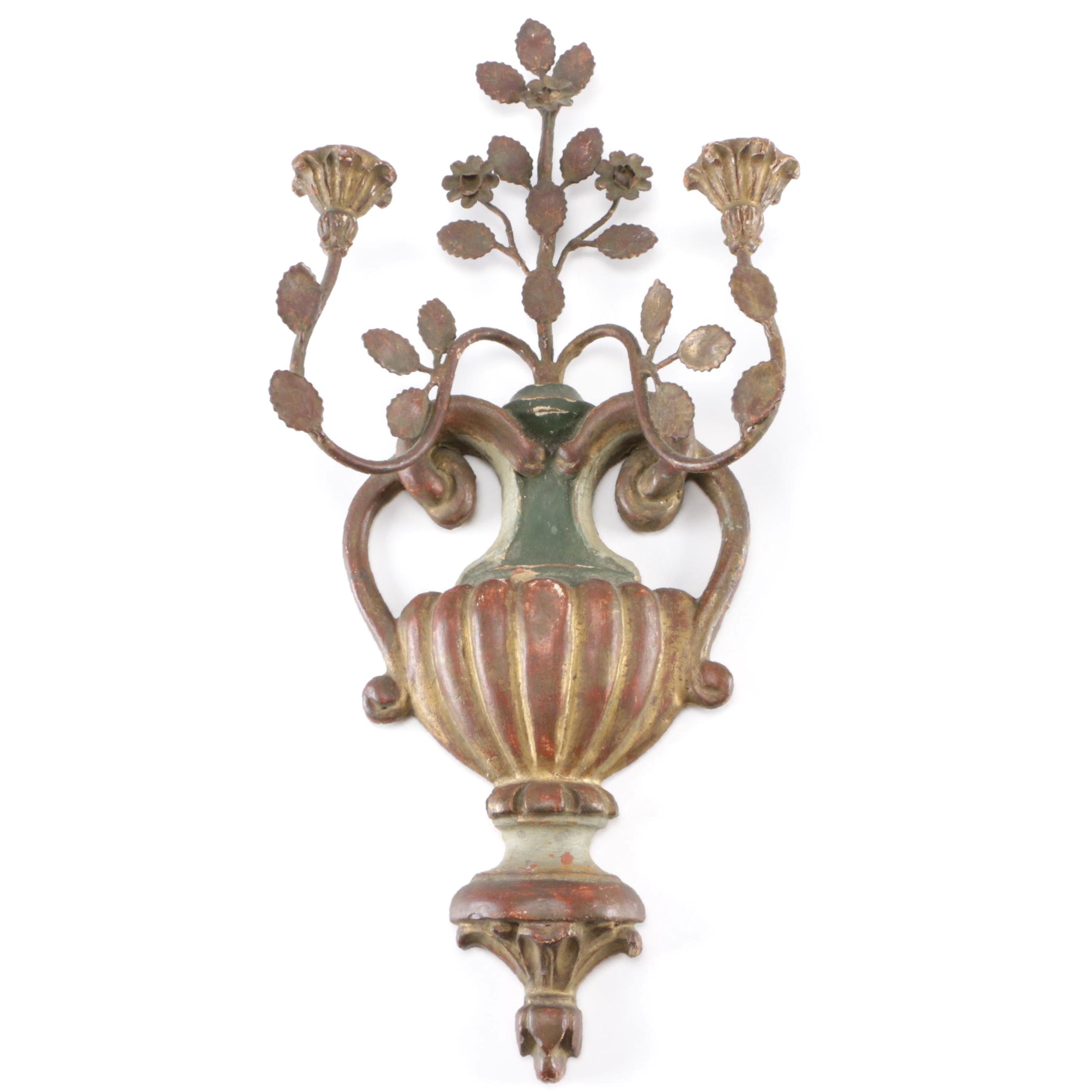 Vintage Palladio Hand-Carved Wood and Cast Iron Floral Wall Decor