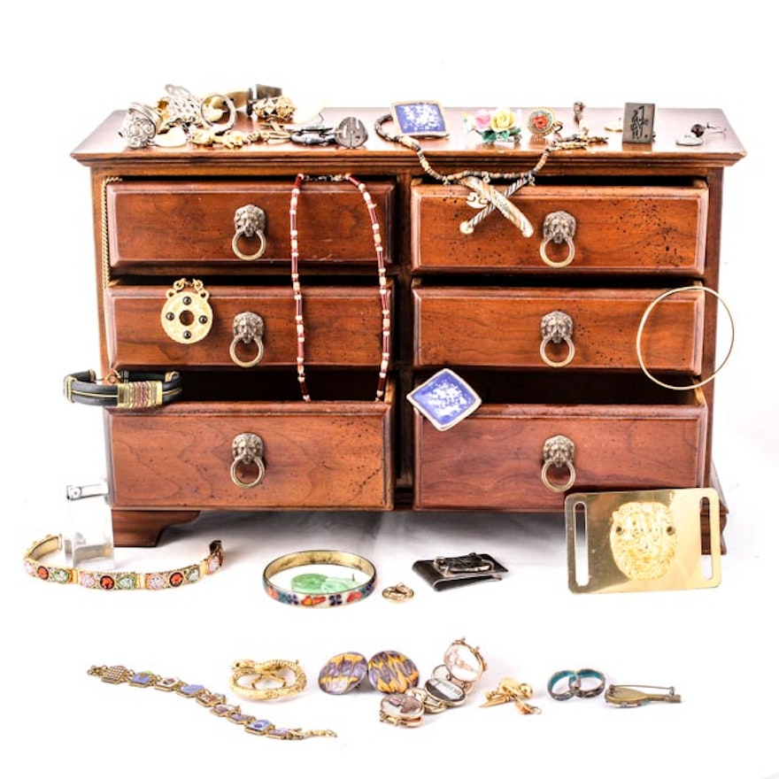 Collection of Exotic Vintage Costume Jewelry with Box