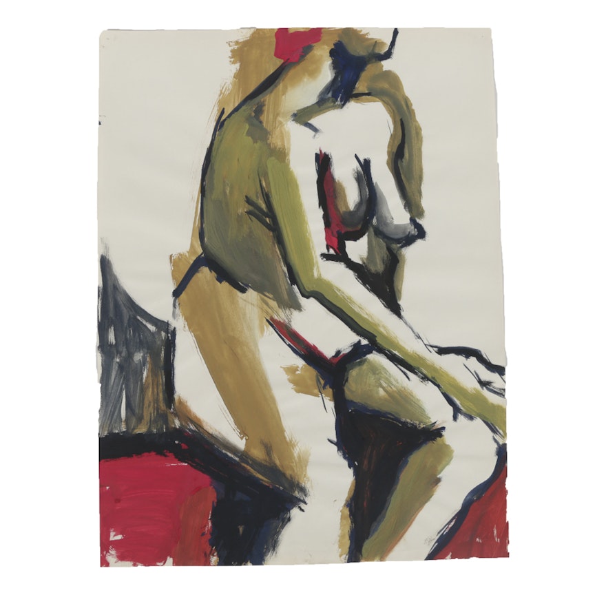 Tempera Painting on Paper of Abstract Nude Figure