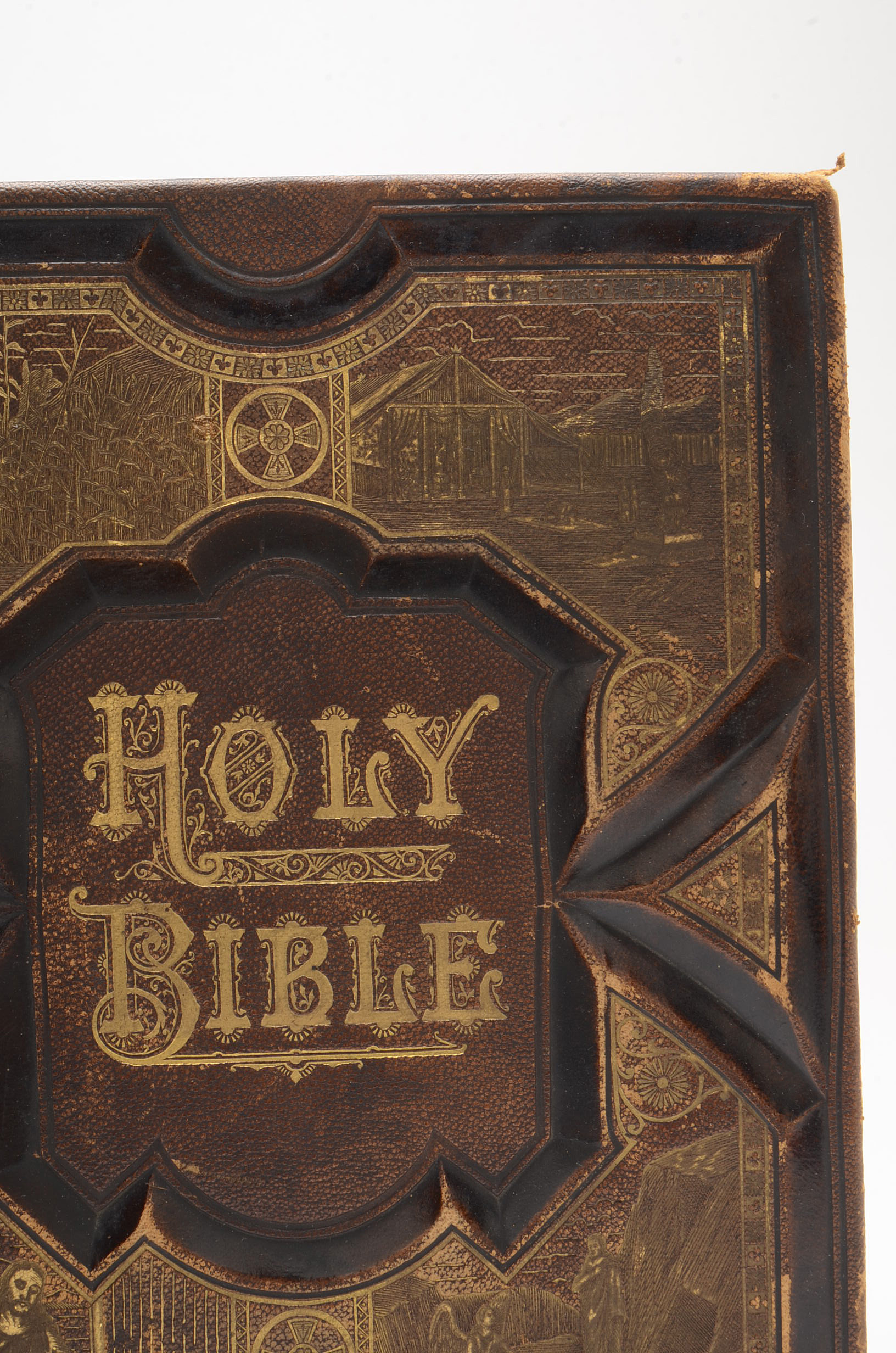 Antique 1891 Complete Text Pictorial Family Bible with Book Stand