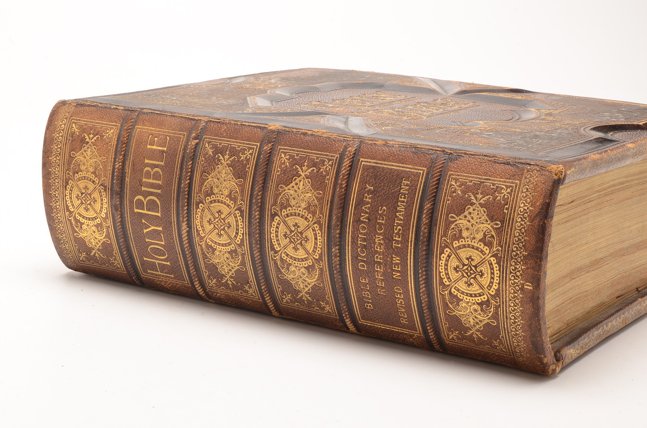 Antique 1891 Complete Text Pictorial Family Bible with Book Stand