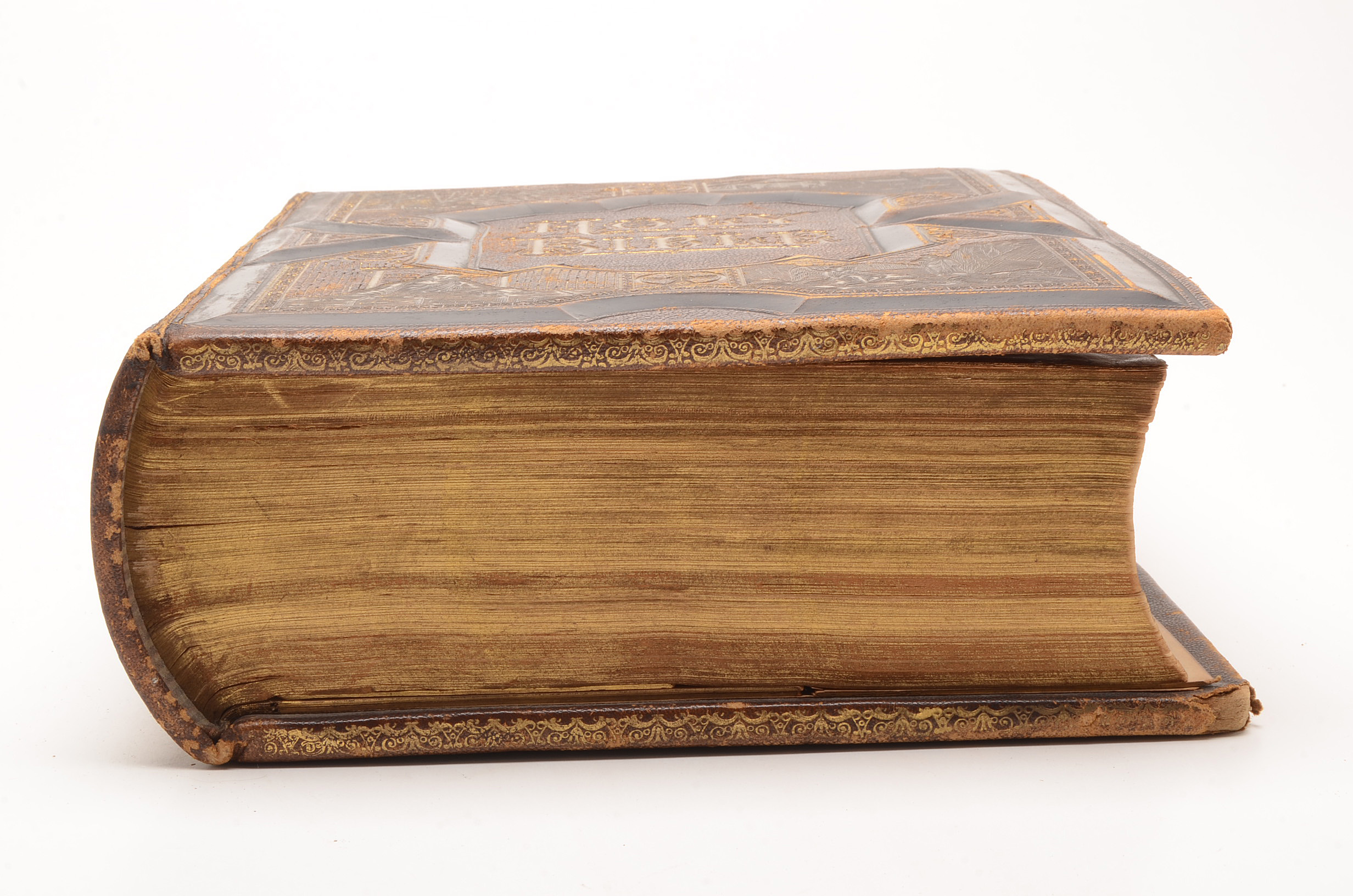 Antique 1891 Complete Text Pictorial Family Bible with Book Stand