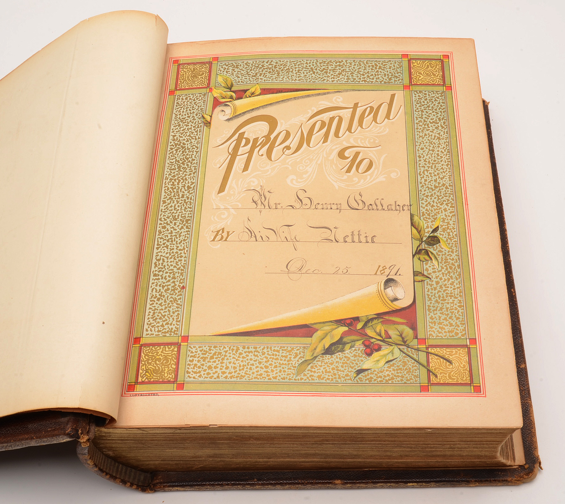 Antique 1891 Complete Text Pictorial Family Bible with Book Stand