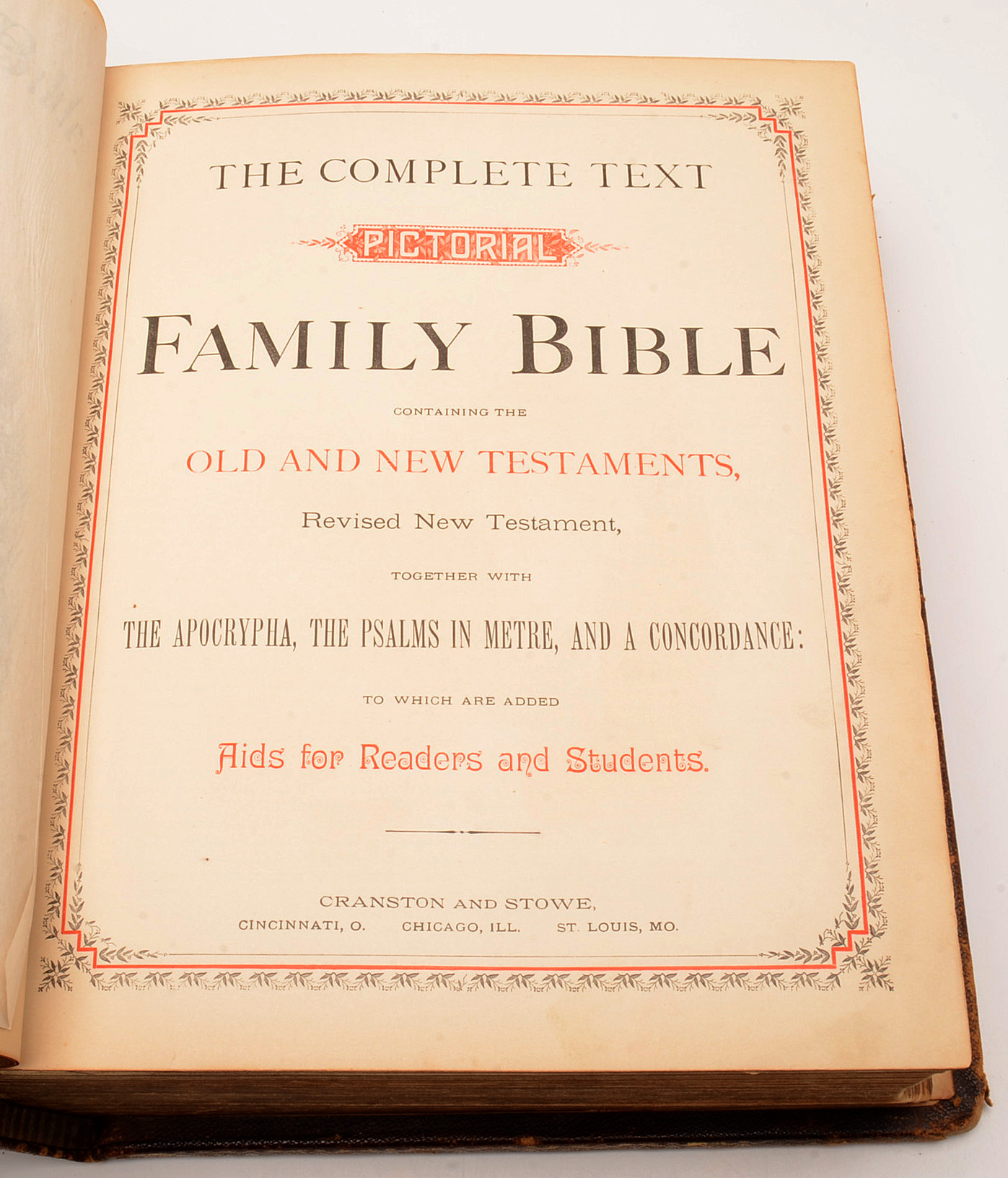 Antique 1891 Complete Text Pictorial Family Bible with Book Stand