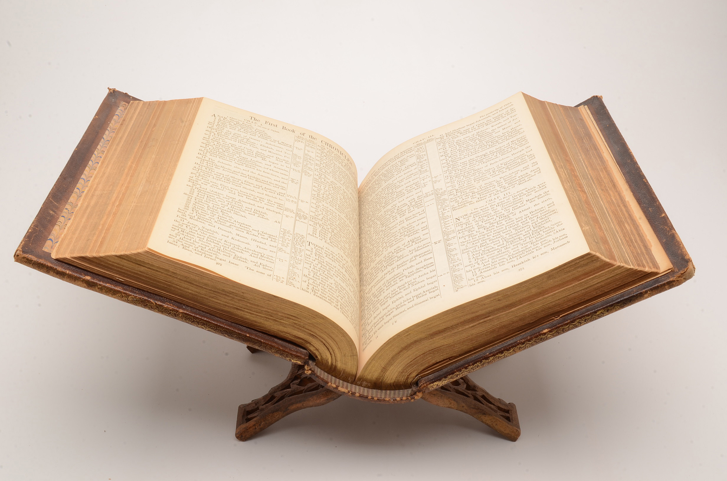 Antique 1891 Complete Text Pictorial Family Bible with Book Stand