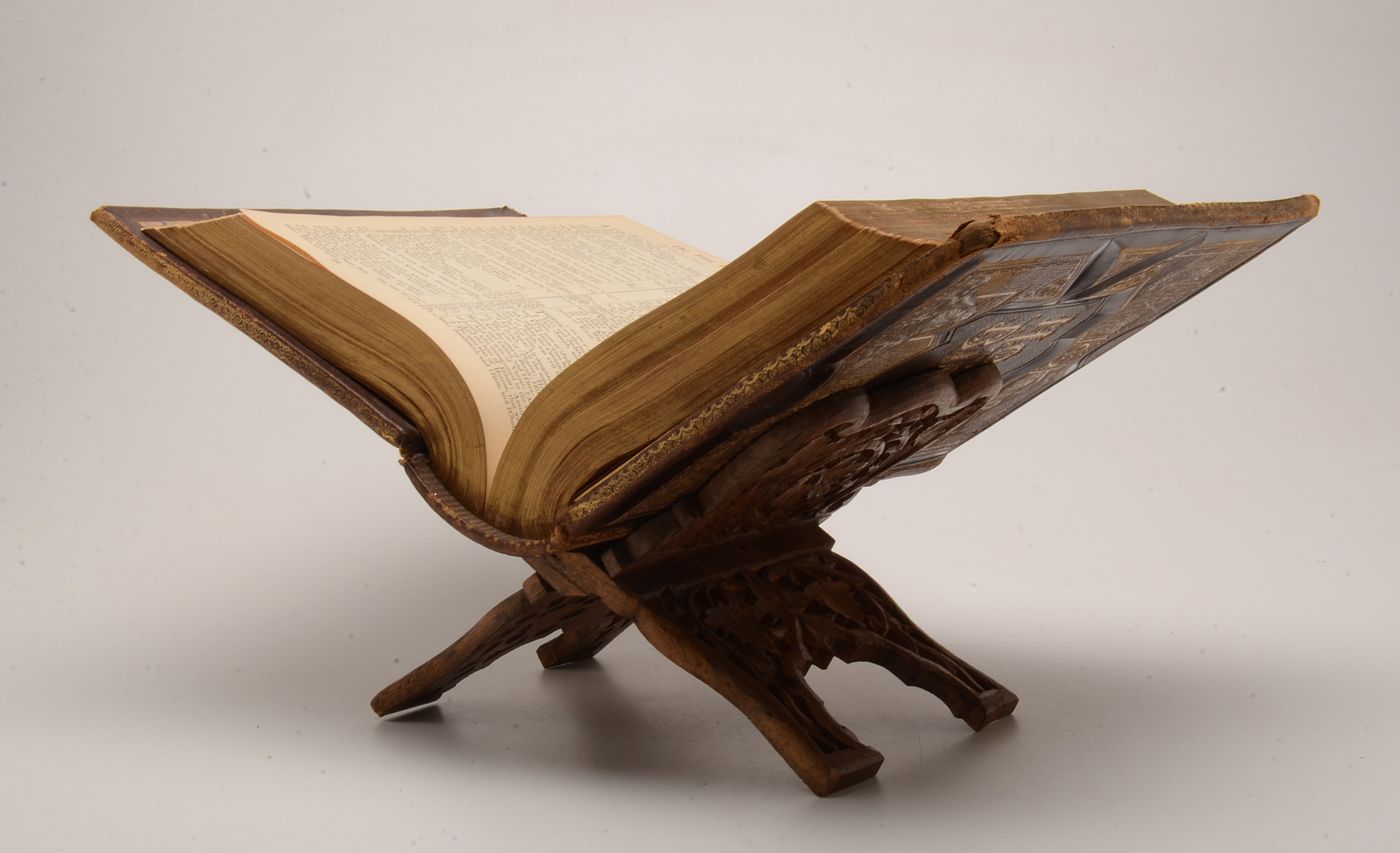 Antique 1891 Complete Text Pictorial Family Bible with Book Stand