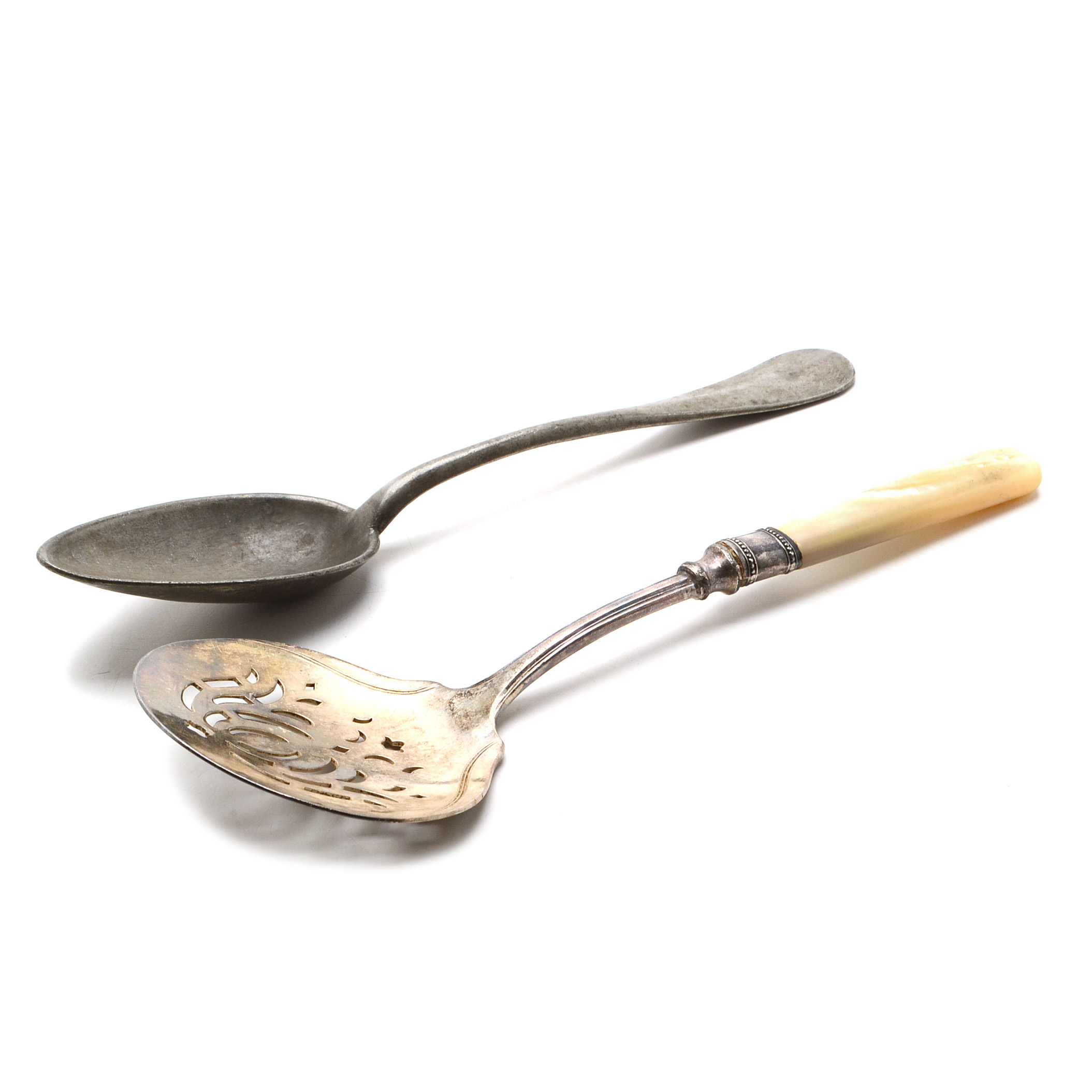 Silver Plated Bon-Bon Server and Antique Pewter Spoon