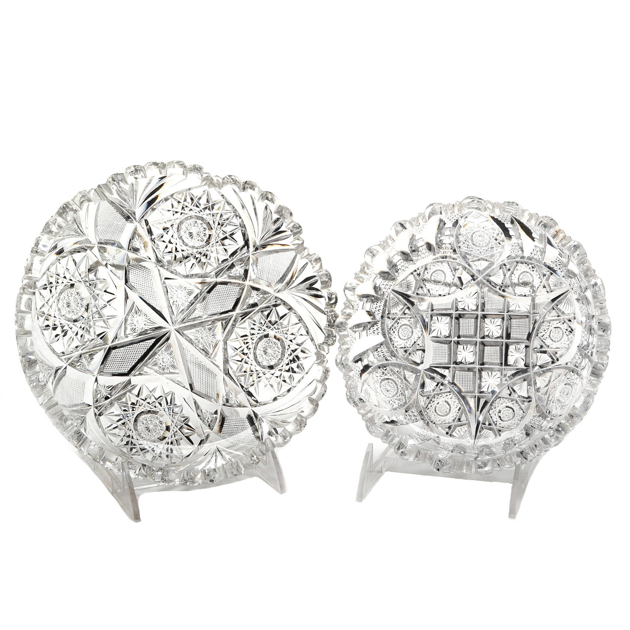 Two American Brilliant Period Cut Glass Libbey Bon-Bon Dishes