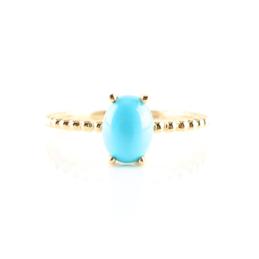 14K Yellow Gold Turquoise Solitaire Ring