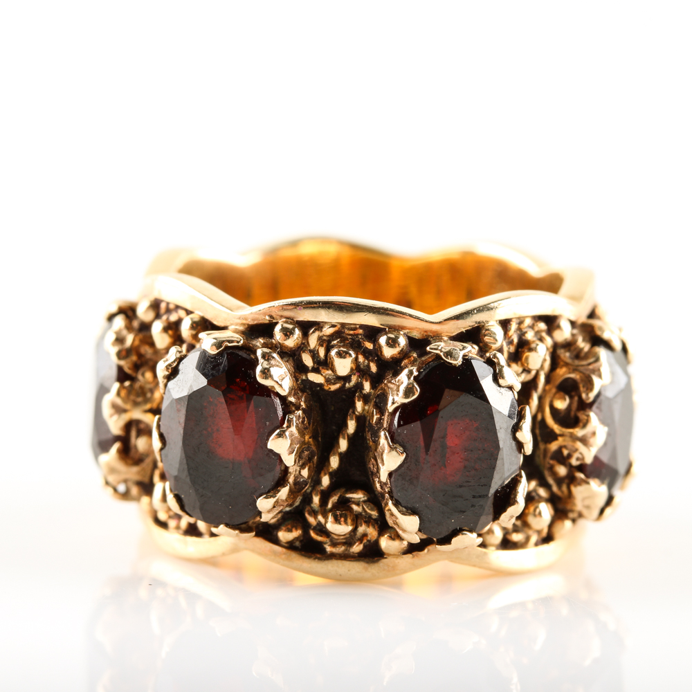 14K Yellow Gold Garnet Ring