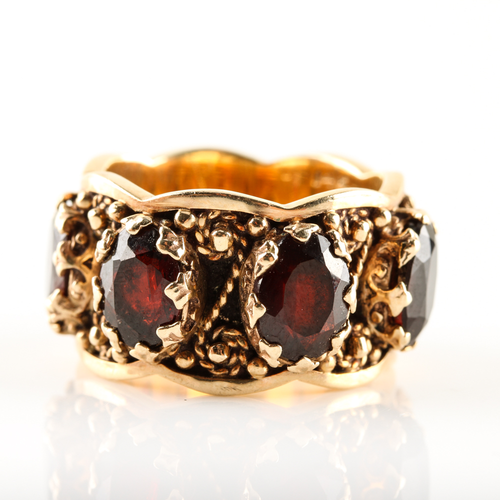 14K Yellow Gold Garnet Ring