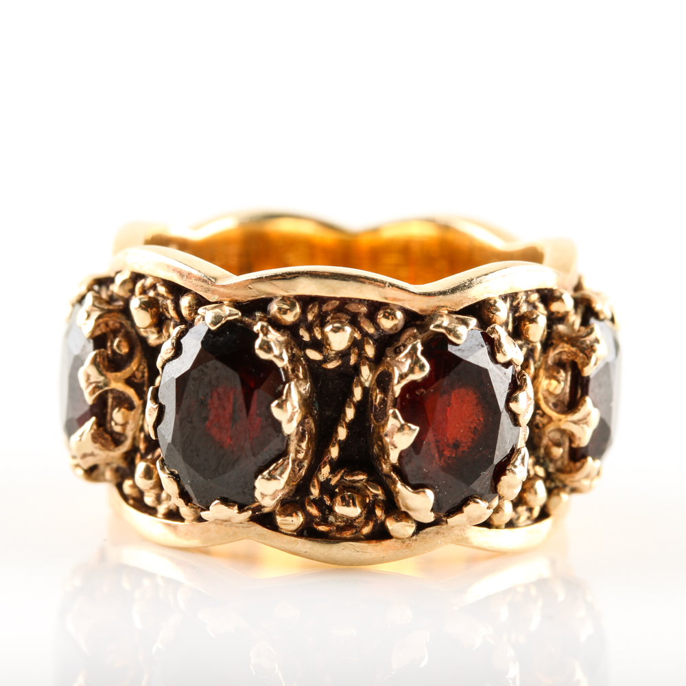 14K Yellow Gold Garnet Ring
