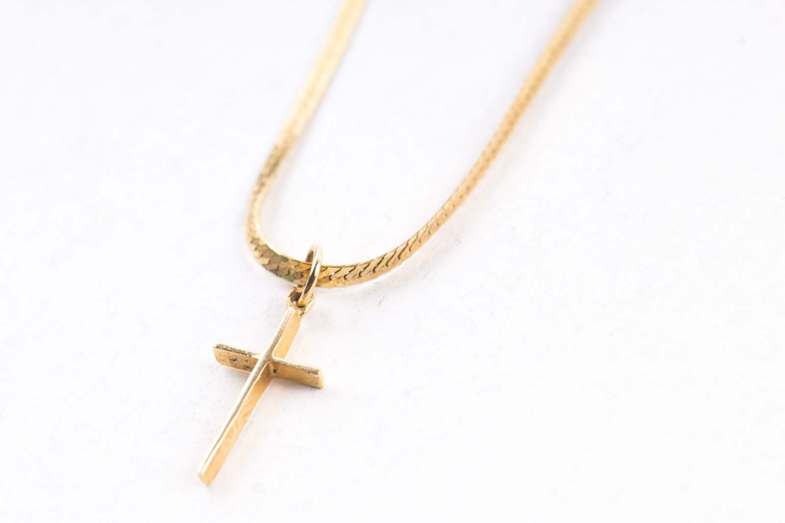 14K Gold Cross Pendant and Necklace