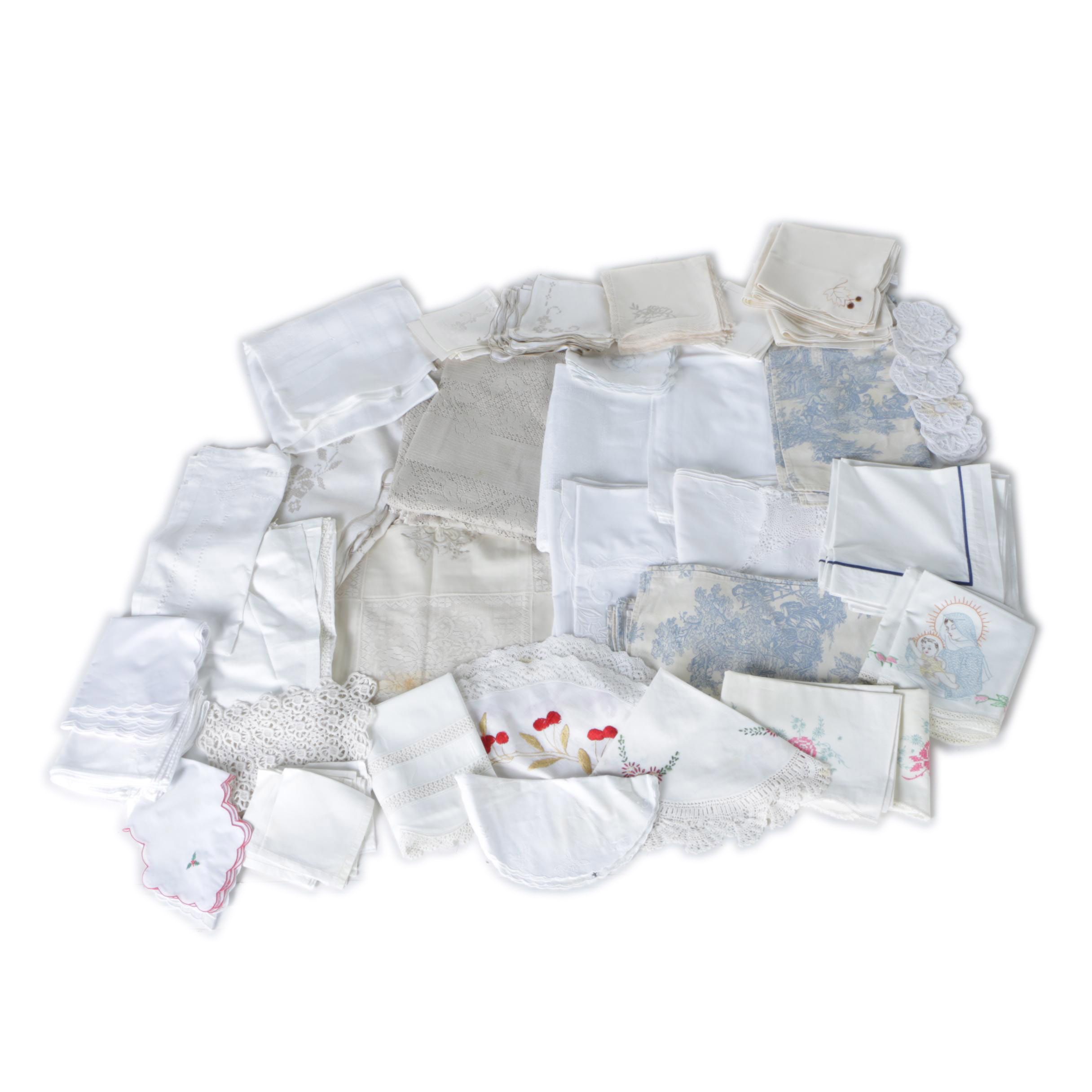 Table Linens Including Lace and Embroidered Items