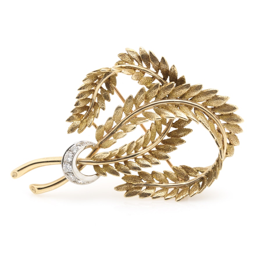 Forum 14K Yellow Gold Diamond Laurel Leaf Brooch