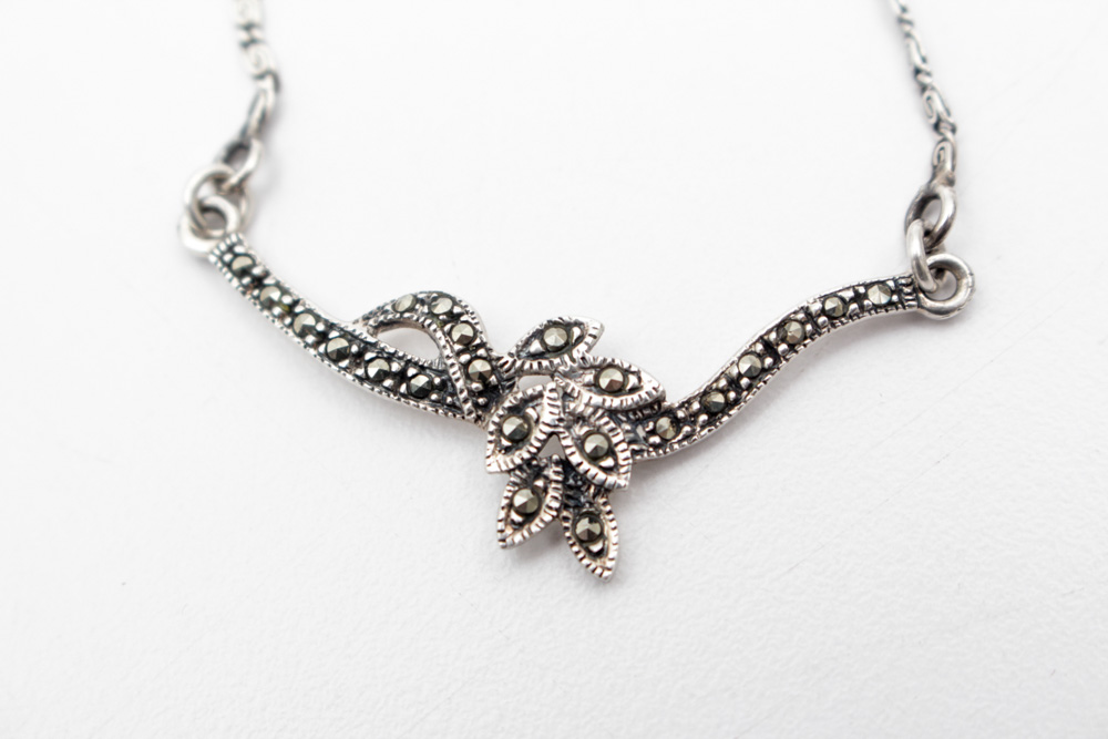 Sterling Silver and Marcasite Necklace and Earring Set