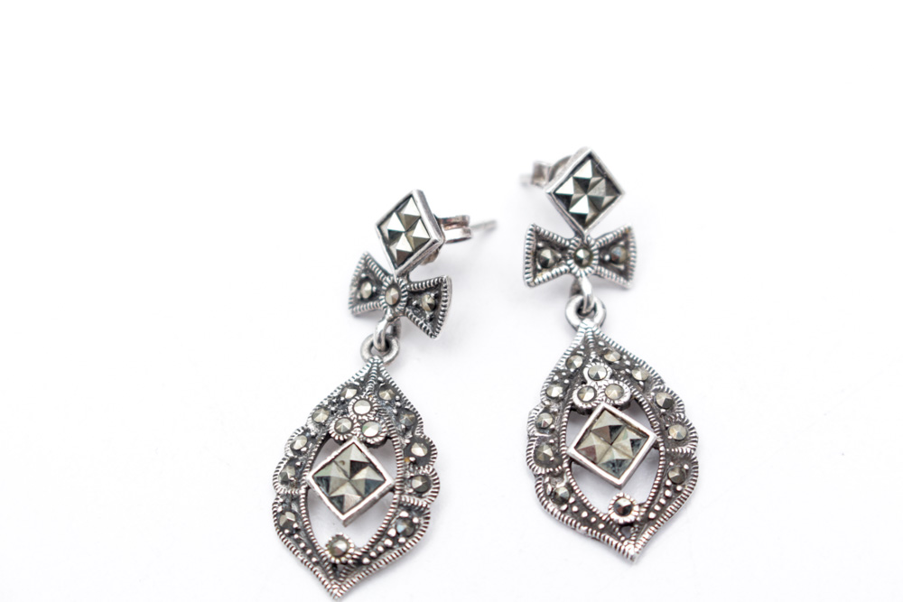 Sterling Silver and Marcasite Necklace and Earring Set