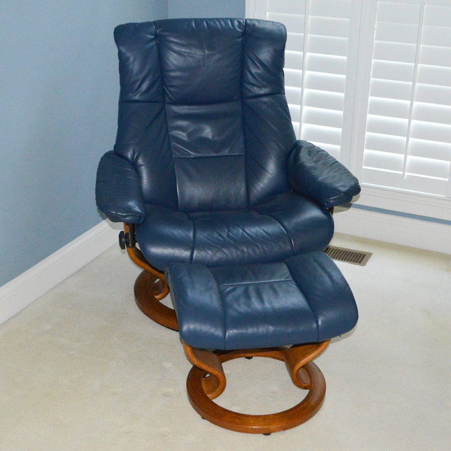 "Stressless" Leather Lounger With Ottoman by Ekornes