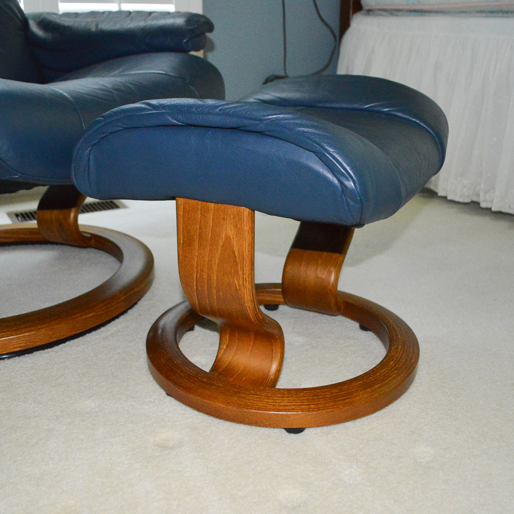 "Stressless" Leather Lounger With Ottoman by Ekornes