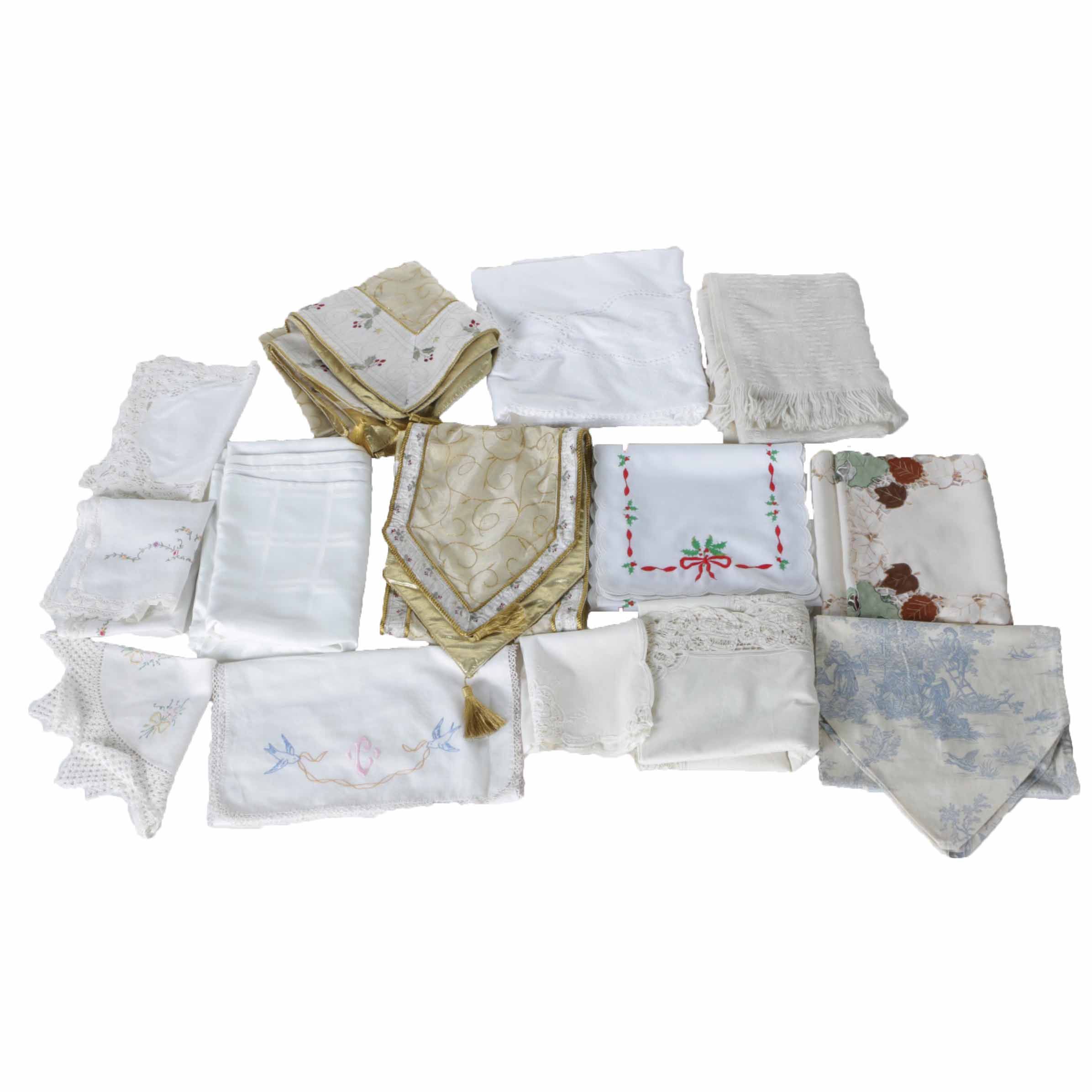 Assortment of Table Linens and a Blanket