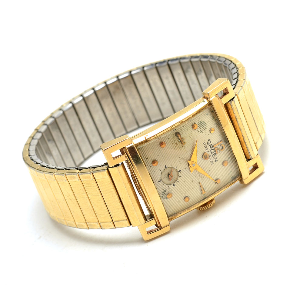 Mid Century 14K Yellow Gold Gruen Precision Watch