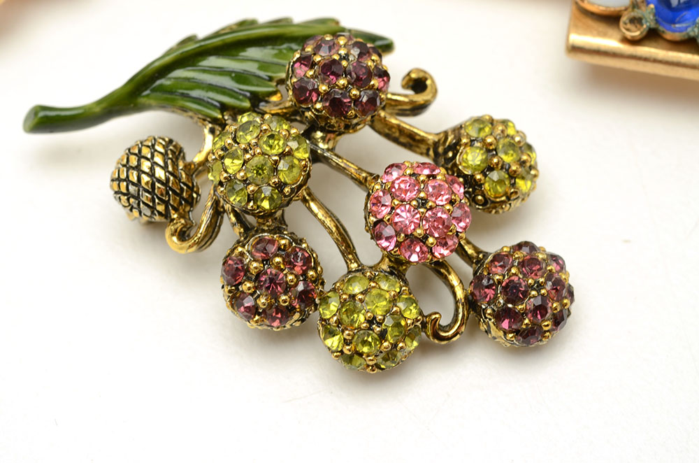 Vintage Coro "Royal Key" Brooch and Hollycraft Floral Brooch