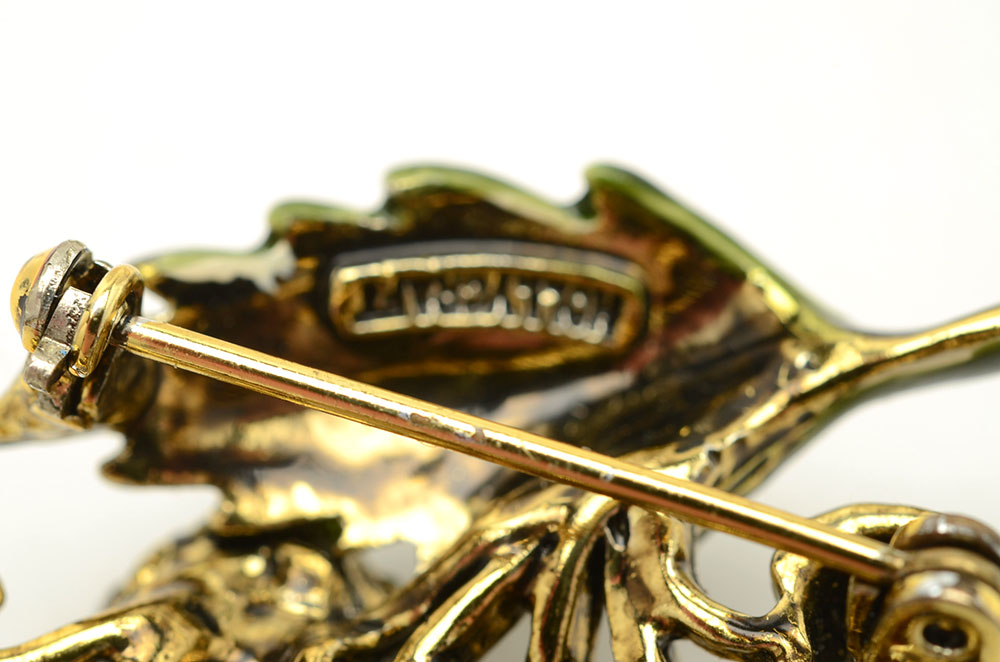 Vintage Coro "Royal Key" Brooch and Hollycraft Floral Brooch