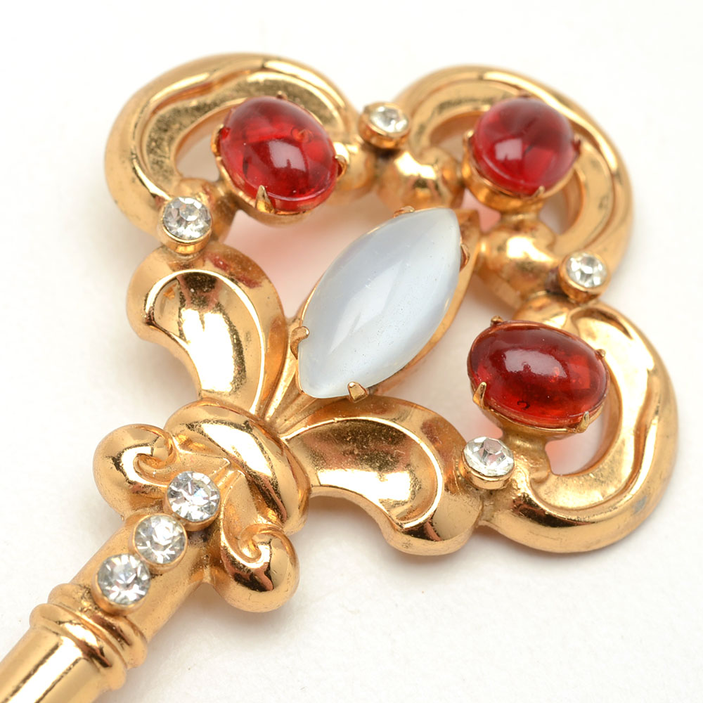 Vintage Coro "Royal Key" Brooch and Hollycraft Floral Brooch