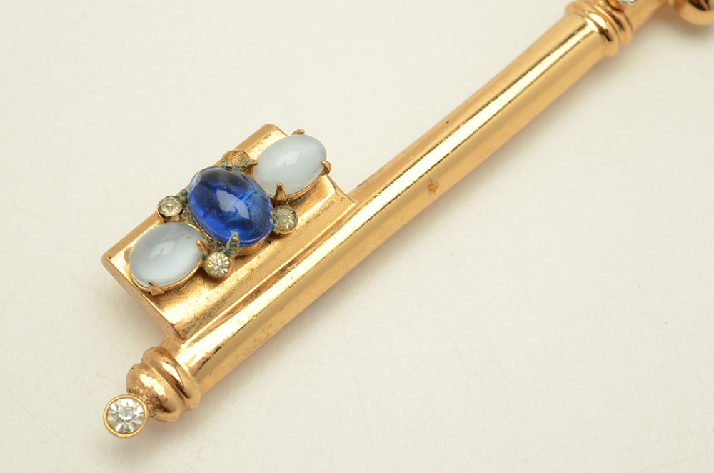 Vintage Coro "Royal Key" Brooch and Hollycraft Floral Brooch