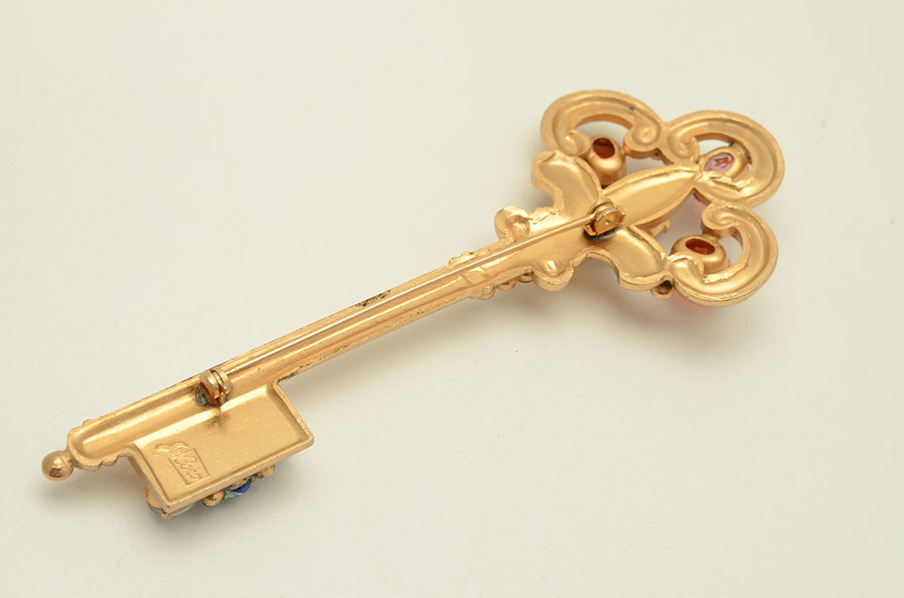 Vintage Coro "Royal Key" Brooch and Hollycraft Floral Brooch