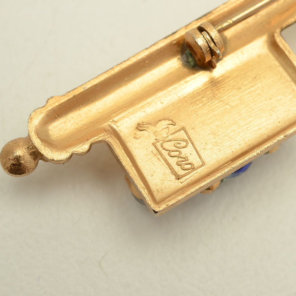 Vintage Coro "Royal Key" Brooch and Hollycraft Floral Brooch