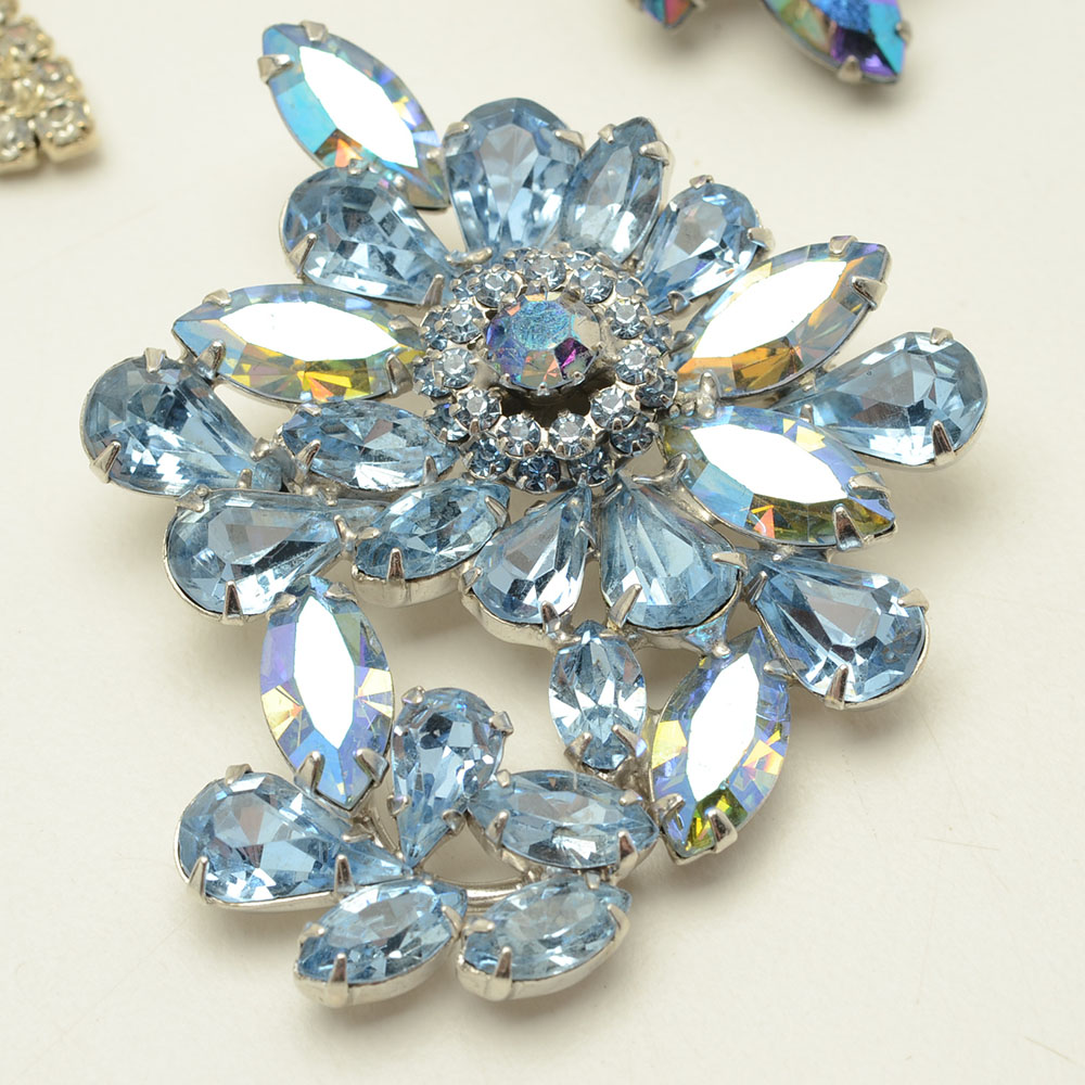 Three Vintage Rhinestone Costume Brooches